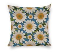 ERSTSNCK Daisy Flower Pattern Pillow Covers 18"x18" Linen Throw Pillow Covers - Double Sided Decorative Square Cushion Cases for Sofa, Bed, Chair (No Insert Included)