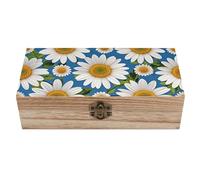 ERSTSNCK Daisy Flower Pattern Wooden Storage Box Elegant Retro Jewelry Box with Hinged Lid Decorative Keepsake Boxes Decor Handmade Organizer Boxes for Wedding, Party, Gift, Diy Craft, Home Decor