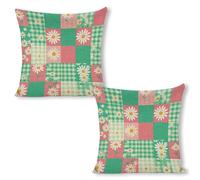 ERSTSNCK Daisy Grid Pillow Covers 18"x18"（2pcs） Linen Throw Pillow Covers - Double Sided Decorative Square Cushion Cases for Sofa, Bed, Chair (No Insert Included)