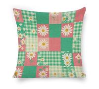 ERSTSNCK Daisy Grid Pillow Covers 18"x18" Linen Throw Pillow Covers - Double Sided Decorative Square Cushion Cases for Sofa, Bed, Chair (No Insert Included)