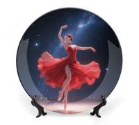 ERSTSNCK Dancer on Star Stage Ceramic Plate 7inch Decorative Bone China Wall Hanging Ornament Plates Bohemian Style Dinner Plate with Display Stand Cabinet Display Plates for Home Art Decor