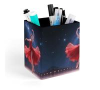 ERSTSNCK Dancer on Star Stage Pen Holder, Pencil Holder Desktop Stationery Organizer Square Leather Pencil Cup Makeup Brush Storage Box for Office Home And Stationary Supplies