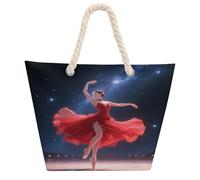 ERSTSNCK Dancer on Star Stage Tote Bag for Women Reusable Shopping Handbags Casual Travel Summer Beach Grocery Bag