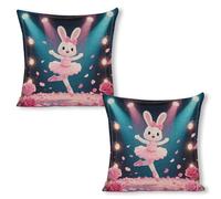 ERSTSNCK Dancing Rabbit Pillow Covers 18"x18"（2pcs） Linen Throw Pillow Covers - Double Sided Decorative Square Cushion Cases for Sofa, Bed, Chair (No Insert Included)