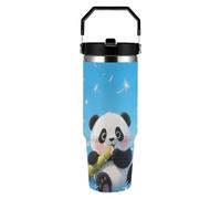 ERSTSNCK Dandelion Panda 30oz Tumbler Large Capacity Car Cup with Handle And Straw Lid Stainless Steel Travel Mug Double Wall Vacuum Insulated Cup Leak-Proof for Outdoor Home Use