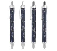 ERSTSNCK Dark Blue Leaves Black Ballpoint Pens Fine Point (0.5mm) Black Ink Pen Retractable Ball Point Pens with Comfortable Full Grip for Journaling, And Office Writing Ideal 4 PCS
