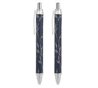 ERSTSNCK Dark Blue Leaves Black Ballpoint Pens Fine Point (0.5mm) Black Ink Pen Retractable Ball Point Pens with Comfortable Full Grip for Journaling, And Office Writing Ideal 2 PCS