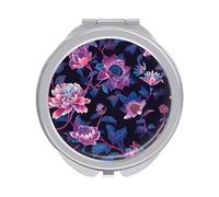 ERSTSNCK Dark Purple Flower Compact Mirror for Purse, Double-Sided 1x/2x Magnifying Metal Pocket Makeup Mirrors, Folding Mini Vanity Mirror, Handheld Round Travel Cosmetic Mirrors for Women