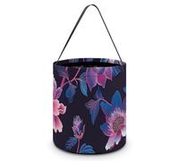 ERSTSNCK Dark Purple Flower Halloween Candy Buckets Reusable Tote Candy Bag - Trick Or Treat Goody Bag with Handles
