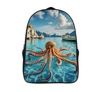 ERSTSNCK Dark Purple Flower Laptop Backpack for Travel Work, 16In Cute Bookbag, Computer Backpack, Casual Daypack, Octopus and Boat, 40x28x16cm