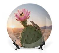 ERSTSNCK - Decorative Ceramic Wall Hanging Plate, 10 Inch Bone China Cactus Flowering Plate, Boho Style Dinner Plate with Stand for Art Decor