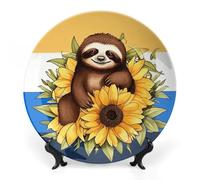 ERSTSNCK - Decorative Ceramic Wall Hanging Plate, Cartoon Sloth Sitting on Sunflower, Bone China Bone Design 10 Inch Dinner Plate