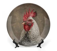 ERSTSNCK - Decorative White Feather Rooster Rooster Plate 10 Inch Bone China Wall Hanging Boho Dinner Plate with Stand for Decor