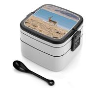 ERSTSNCK Deer Bento Box 1000ml Leak Proof Lunch Container with Removable Dividers & Spoon - BPA-Free PP Stackable Lunch Box for Work, Office, Picnic, Travel, Dining Out