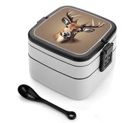 ERSTSNCK Deer Head Printing Bento Box 1000ml Leak Proof Lunch Container with Removable Dividers & Spoon - BPA-Free PP Stackable Lunch Box for Work, Office, Picnic, Travel, Dining Out
