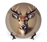 ERSTSNCK Deer Head Printing Ceramic Decorative Plate 6inch Bone China Wall Hanging Ornament Plates Bohemian Style Dinner Plate with Stand Cabinet Display Plates for Home Art Decor