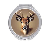 ERSTSNCK Deer Head Printing Compact Mirror for Purse, Double-Sided 1x/2x Magnifying Metal Pocket Makeup Mirrors, Folding Mini Vanity Mirror, Handheld Round Travel Cosmetic Mirrors for Women