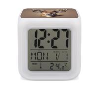 ERSTSNCK Deer Head Printing Night Light Alarm Clock LED Display Alarms for Bedroom Smart Digital Alarm Clock Wtih 7 Colorful Ambient Lights Sleep Timer for Heavy Sleepers Simple Operation