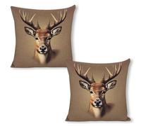 ERSTSNCK Deer Head Printing Pillow Covers 18"x18"（2pcs） Linen Throw Pillow Covers - Double Sided Decorative Square Cushion Cases for Sofa, Bed, Chair (No Insert Included)