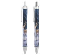 ERSTSNCK Deer in Crystal Forest Black Ballpoint Pens Fine Point (0.5mm) Black Ink Pen Retractable Ball Point Pens with Comfortable Full Grip for Journaling, And Office Writing Ideal 2 PCS