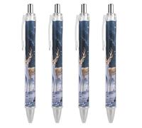 ERSTSNCK Deer in Crystal Forest Black Ballpoint Pens Fine Point (0.5mm) Black Ink Pen Retractable Ball Point Pens with Comfortable Full Grip for Journaling, And Office Writing Ideal 4 PCS