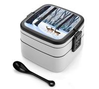 ERSTSNCK Deers Picture Bento Box 1000ml Leak Proof Lunch Container with Removable Dividers & Spoon - BPA-Free PP Stackable Lunch Box for Work, Office, Picnic, Travel, Dining Out