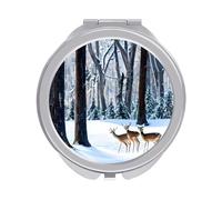 ERSTSNCK Deers Picture Compact Mirror for Purse, Double-Sided 1x/2x Magnifying Metal Pocket Makeup Mirrors, Folding Mini Vanity Mirror, Handheld Round Travel Cosmetic Mirrors for Women