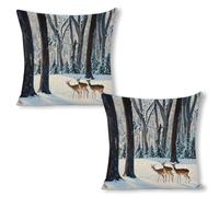 ERSTSNCK Deers Picture Pillow Covers 18"x18"（2pcs） Linen Throw Pillow Covers - Double Sided Decorative Square Cushion Cases for Sofa, Bed, Chair (No Insert Included)