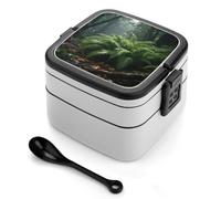 ERSTSNCK Densely Growing Green Plants Bento Box 1000ml Leak Proof Lunch Container with Removable Dividers & Spoon - BPA-Free PP Stackable Lunch Box for Work, Office, Picnic, Travel, Dining Out