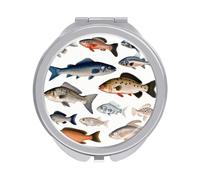 ERSTSNCK Different Fish Compact Mirror for Purse, Double-Sided 1x/2x Magnifying Metal Pocket Makeup Mirrors, Folding Mini Vanity Mirror, Handheld Round Travel Cosmetic Mirrors for Women