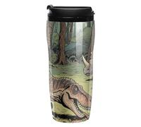 ERSTSNCK Dinosaur Jungle 12 Oz Travel Coffee Mug Vacuum Insulated Travel Mug Leakproof Cup with Lid Reusable Coffee Tumbler for Hot And Cold Drinks, Gift for Men And Women