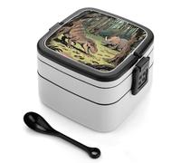 ERSTSNCK Dinosaur Jungle Bento Box 1000ml Leak Proof Lunch Container with Removable Dividers & Spoon - BPA-Free PP Stackable Lunch Box for Work, Office, Picnic, Travel, Dining Out
