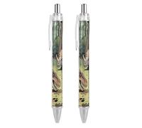 ERSTSNCK Dinosaur Jungle Black Ballpoint Pens Fine Point (0.5mm) Black Ink Pen Retractable Ball Point Pens with Comfortable Full Grip for Journaling, And Office Writing Ideal 2 PCS