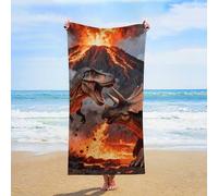ERSTSNCK Dinosaur Volcano Eruption Beach Towel Oversized 31" X 63" Absorbent Towels Quick Dry Pool Towel Lightweight Bath Towels Sandproof Beach Blanket for Gym Swimming Sports Travel Gifts