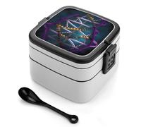 ERSTSNCK DNA Chain Photo Bento Box 1000ml Leak Proof Lunch Container with Removable Dividers & Spoon - BPA-Free PP Stackable Lunch Box for Work, Office, Picnic, Travel, Dining Out