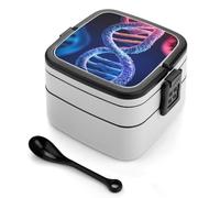 ERSTSNCK DNA Genetic Helix Bento Box 1000ml Leak Proof Lunch Container with Removable Dividers & Spoon - BPA-Free PP Stackable Lunch Box for Work, Office, Picnic, Travel, Dining Out