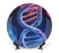 ERSTSNCK DNA Genetic Helix Ceramic Decorative Plate 10inch Bone China Wall Hanging Ornament Plates Bohemian Style Dinner Plate with Stand Cabinet Display Plates for Home Art Decor