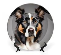 ERSTSNCK Dog Breed Ceramic Decorative Plate 6inch Bone China Wall Hanging Ornament Plates Bohemian Style Dinner Plate with Stand Cabinet Display Plates for Home Art Decor