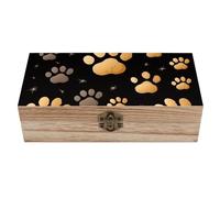 ERSTSNCK Dog Paw Print Wooden Storage Box Elegant Retro Jewelry Box with Hinged Lid Decorative Keepsake Boxes Decor Handmade Organizer Boxes for Wedding, Party, Gift, Diy Craft, Home Decor