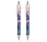 ERSTSNCK Dolphins Art Black Ballpoint Pens Fine Point (0.5mm) Black Ink Pen Retractable Ball Point Pens with Comfortable Full Grip for Journaling, And Office Writing Ideal 2 PCS