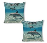 ERSTSNCK Dolphins Pillow Covers 18"x18"（2pcs） Linen Throw Pillow Covers - Double Sided Decorative Square Cushion Cases for Sofa, Bed, Chair (No Insert Included)