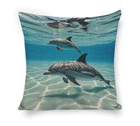 ERSTSNCK Dolphins Pillow Covers 18"x18" Linen Throw Pillow Covers - Double Sided Decorative Square Cushion Cases for Sofa, Bed, Chair (No Insert Included)