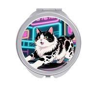 ERSTSNCK Domestic Cat Compact Mirror for Purse, Double-Sided 1x/2x Magnifying Metal Pocket Makeup Mirrors, Folding Mini Vanity Mirror, Handheld Round Travel Cosmetic Mirrors for Women