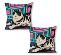 ERSTSNCK Domestic Cat Pillow Covers 18"x18"（2pcs） Linen Throw Pillow Covers - Double Sided Decorative Square Cushion Cases for Sofa, Bed, Chair (No Insert Included)