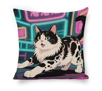 ERSTSNCK Domestic Cat Pillow Covers 18"x18" Linen Throw Pillow Covers - Double Sided Decorative Square Cushion Cases for Sofa, Bed, Chair (No Insert Included)