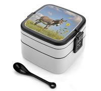 ERSTSNCK Donkey And Flower Bento Box 1000ml Leak Proof Lunch Container with Removable Dividers & Spoon - BPA-Free PP Stackable Lunch Box for Work, Office, Picnic, Travel, Dining Out