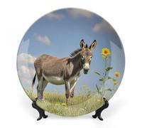 ERSTSNCK Donkey And Flower Ceramic Plate 7inch Decorative Bone China Wall Hanging Ornament Plates Bohemian Style Dinner Plate with Display Stand Cabinet Display Plates for Home Art Decor