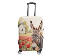 ERSTSNCK Donkey And Red Flower Luggage Suitcase Covers Elastic Washable Cute Luggage Protector Travel Suitcase Protective Cover For Adult (Fit 19-32 Inch Luggages) X-Large, white, XL, Donkey and Red