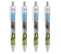 ERSTSNCK Donkey & Butterflies (Rainbow) Black Ballpoint Pens Fine Point (0.5mm) Black Ink Pen Retractable Ball Point Pens with Comfortable Full Grip for Journaling, And Office Writing Ideal 4 PCS