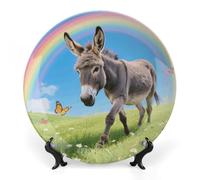 ERSTSNCK Donkey & Butterflies (Rainbow) Ceramic Decorative Plate 10inch Bone China Wall Hanging Ornament Plates Bohemian Style Dinner Plate with Stand Cabinet Display Plates for Home Art Decor